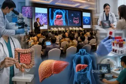 Konferensi medis dan ilustrasi anatomi manusia.