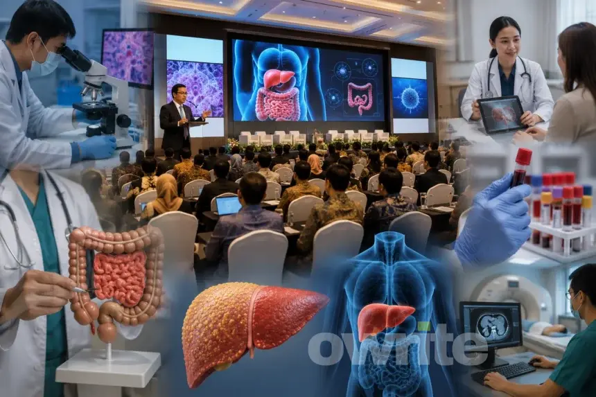 Konferensi medis dan ilustrasi anatomi manusia.