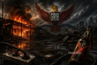 Ilustrasi posko GRIB Jaya terbakar.